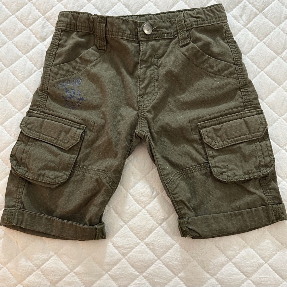Bob der Bar Army Green Cuffed Cotton Multi-Pocket Cargo Shorts - Boy's 4-5